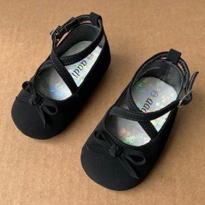 Baby Infant Girl Nubuck Leatherette Bow Crisscross Flat - Black Nubuck
